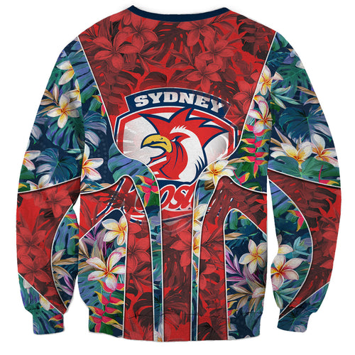 Sydney Roosters Sweatshirt Tropical Hibiscus Floral Pattern With Red And Blue Accents