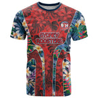 Sydney Roosters T Shirt Tropical Hibiscus Floral Pattern With Red And Blue Accents