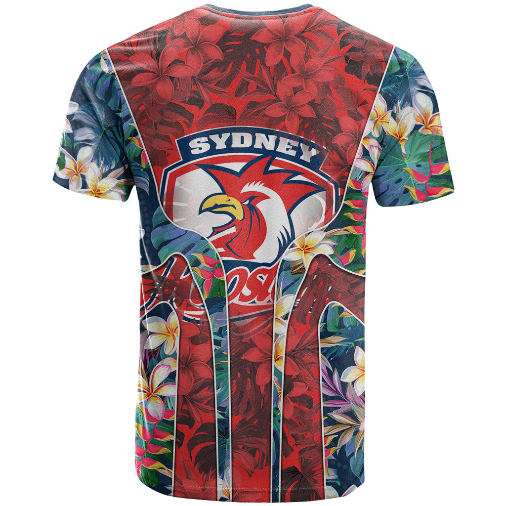 Sydney Roosters T Shirt Tropical Hibiscus Floral Pattern With Red And Blue Accents