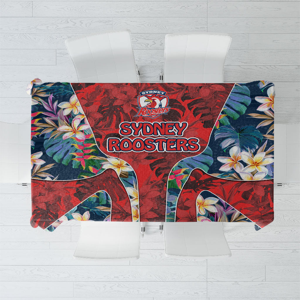 Sydney Roosters Tablecloth Tropical Hibiscus Floral Pattern With Red And Blue Accents