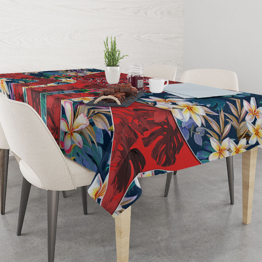 Sydney Roosters Tablecloth Tropical Hibiscus Floral Pattern With Red And Blue Accents