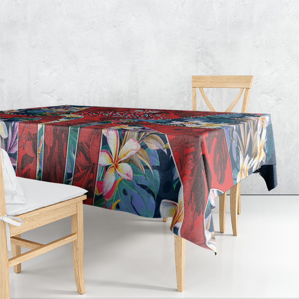 Sydney Roosters Tablecloth Tropical Hibiscus Floral Pattern With Red And Blue Accents