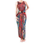 Sydney Roosters Tank Maxi Dress Tropical Hibiscus Floral Pattern With Red And Blue Accents
