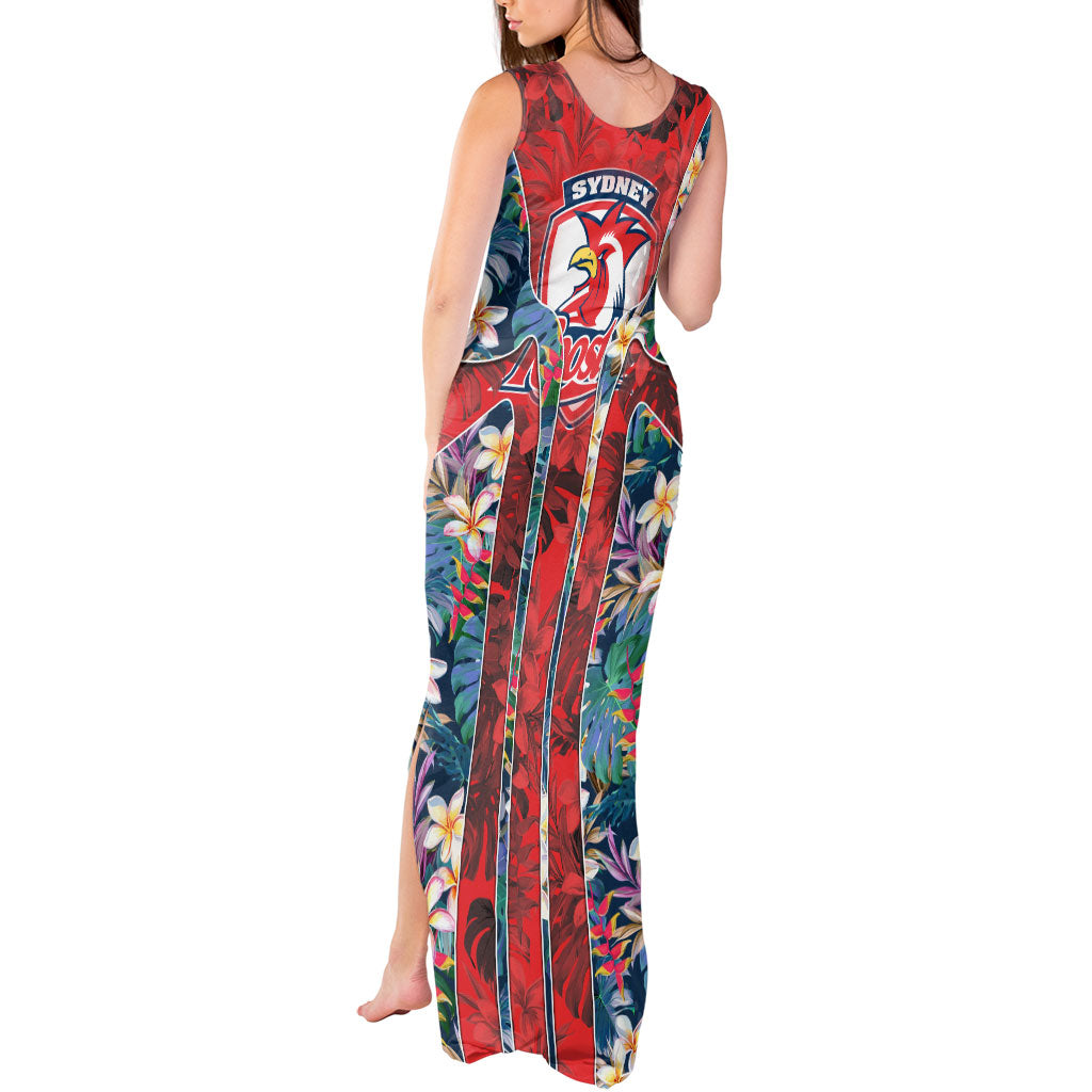 Sydney Roosters Tank Maxi Dress Tropical Hibiscus Floral Pattern With Red And Blue Accents