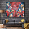 Sydney Roosters Tapestry Tropical Hibiscus Floral Pattern With Red And Blue Accents