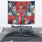 Sydney Roosters Tapestry Tropical Hibiscus Floral Pattern With Red And Blue Accents