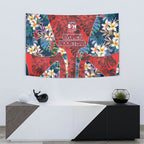 Sydney Roosters Tapestry Tropical Hibiscus Floral Pattern With Red And Blue Accents