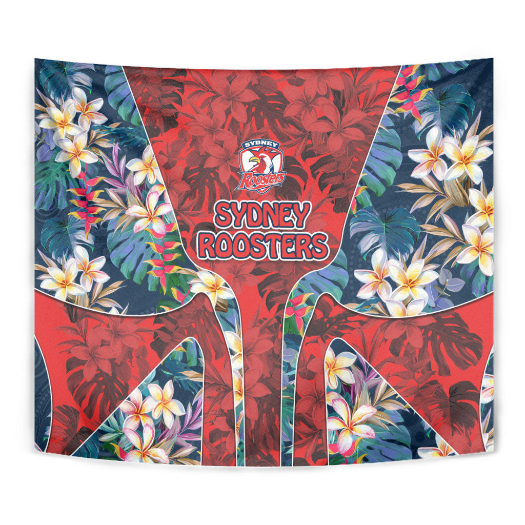 Sydney Roosters Tapestry Tropical Hibiscus Floral Pattern With Red And Blue Accents