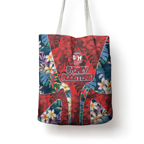 Sydney Roosters Tote Bag Tropical Hibiscus Floral Pattern With Red And Blue Accents
