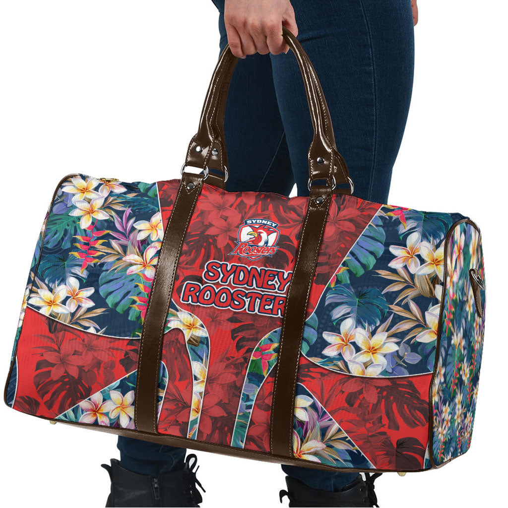 Sydney Roosters Travel Bag Tropical Hibiscus Floral Pattern With Red And Blue Accents