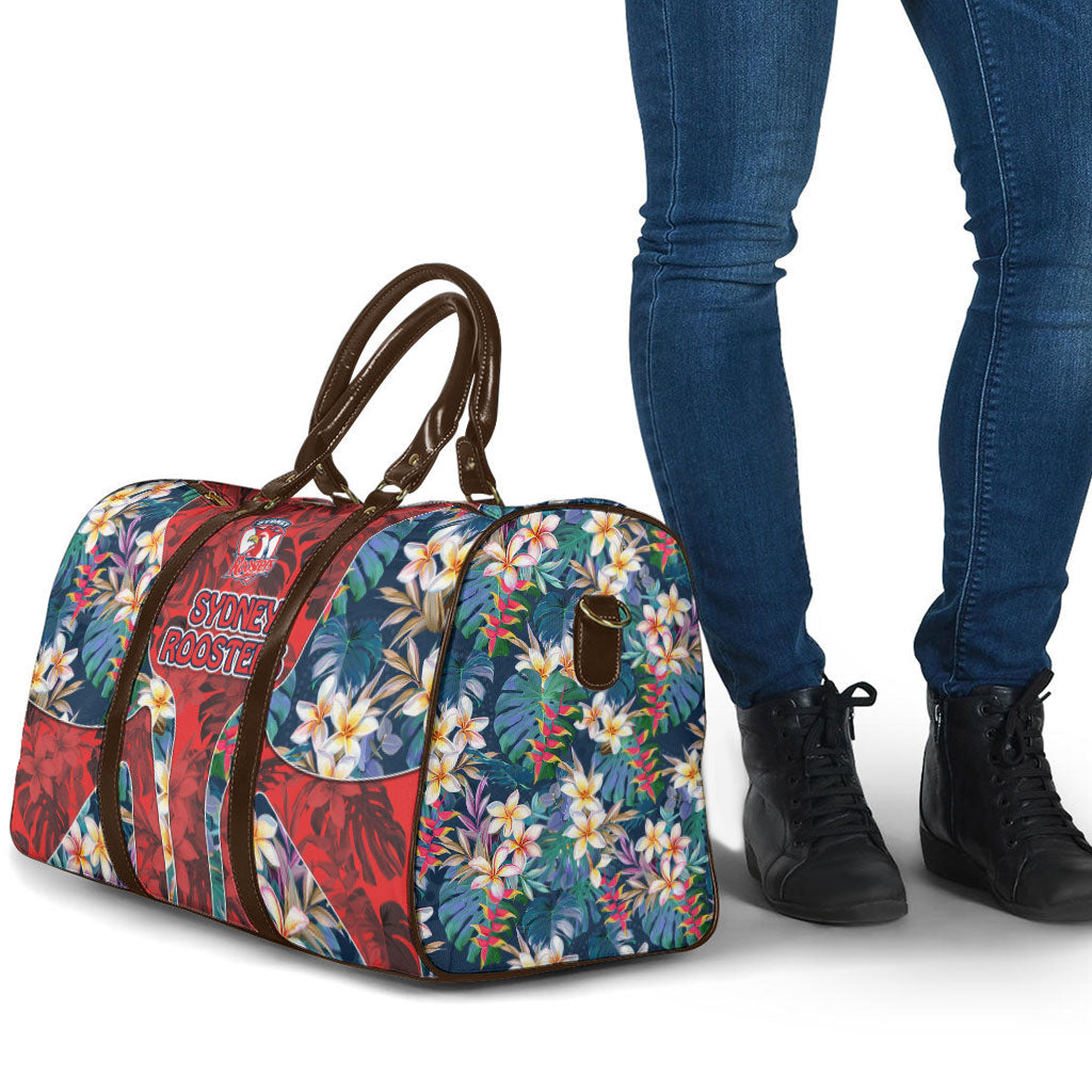 Sydney Roosters Travel Bag Tropical Hibiscus Floral Pattern With Red And Blue Accents