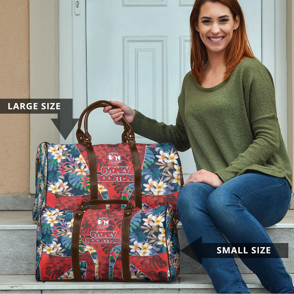 Sydney Roosters Travel Bag Tropical Hibiscus Floral Pattern With Red And Blue Accents