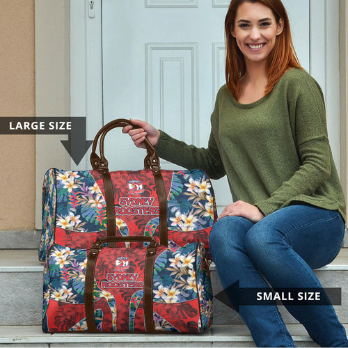 Sydney Roosters Travel Bag Tropical Hibiscus Floral Pattern With Red And Blue Accents