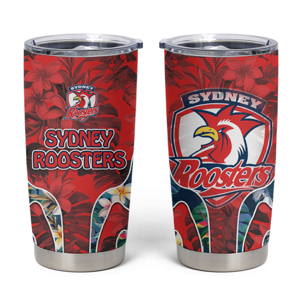 Sydney Roosters Tumbler Cup Tropical Hibiscus Floral Pattern With Red And Blue Accents