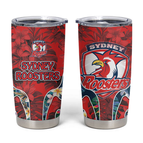 Sydney Roosters Tumbler Cup Tropical Hibiscus Floral Pattern With Red And Blue Accents