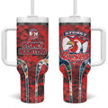 Sydney Roosters Tumbler With Handle Tropical Hibiscus Floral Pattern With Red And Blue Accents