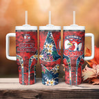 Sydney Roosters Tumbler With Handle Tropical Hibiscus Floral Pattern With Red And Blue Accents