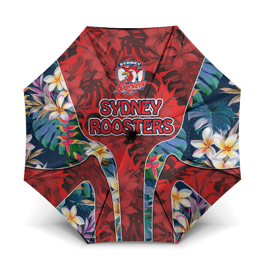 Sydney Roosters Umbrella Tropical Hibiscus Floral Pattern With Red And Blue Accents