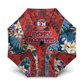 Sydney Roosters Umbrella Tropical Hibiscus Floral Pattern With Red And Blue Accents