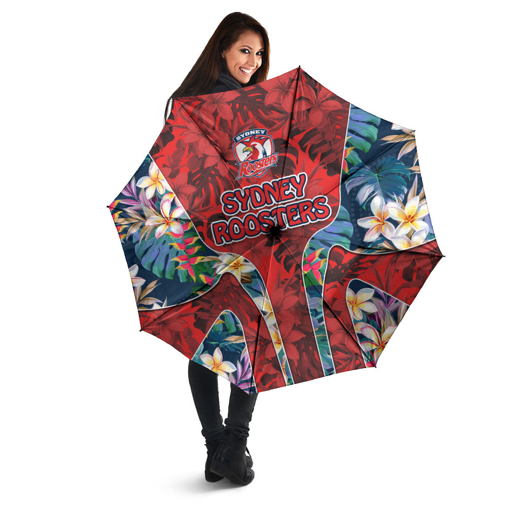 Sydney Roosters Umbrella Tropical Hibiscus Floral Pattern With Red And Blue Accents