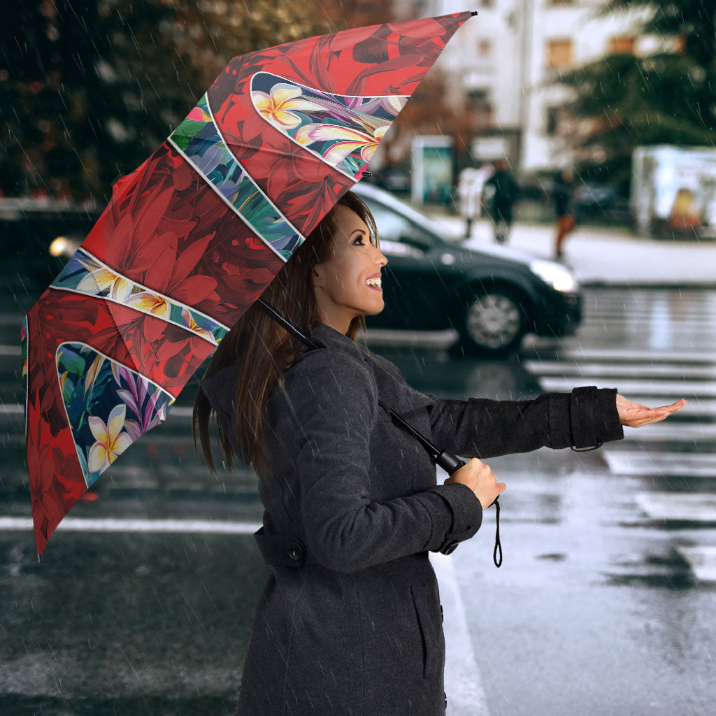 Sydney Roosters Umbrella Tropical Hibiscus Floral Pattern With Red And Blue Accents