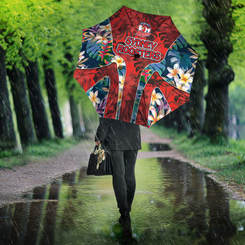 Sydney Roosters Umbrella Tropical Hibiscus Floral Pattern With Red And Blue Accents
