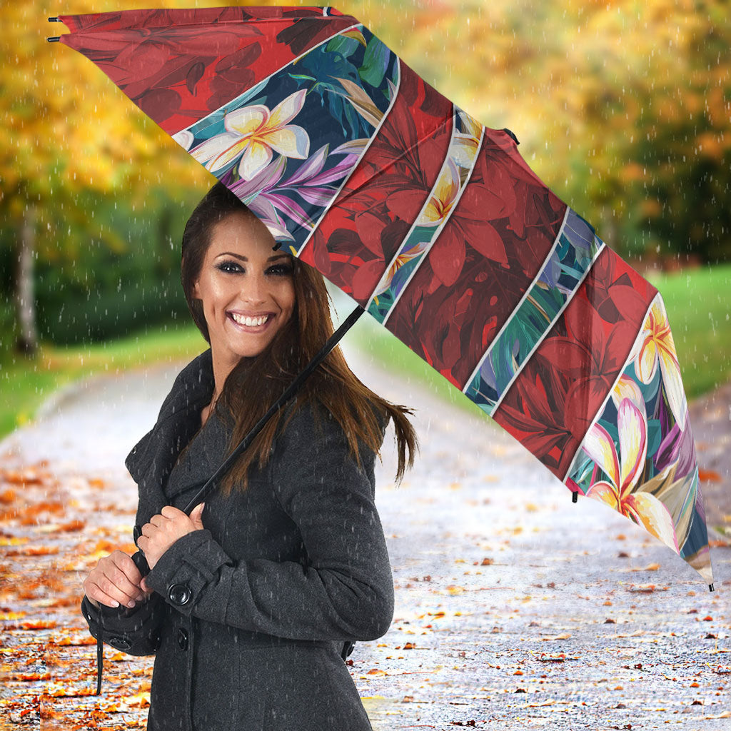 Sydney Roosters Umbrella Tropical Hibiscus Floral Pattern With Red And Blue Accents