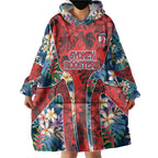 Sydney Roosters Wearable Blanket Hoodie Tropical Hibiscus Floral Pattern With Red And Blue Accents
