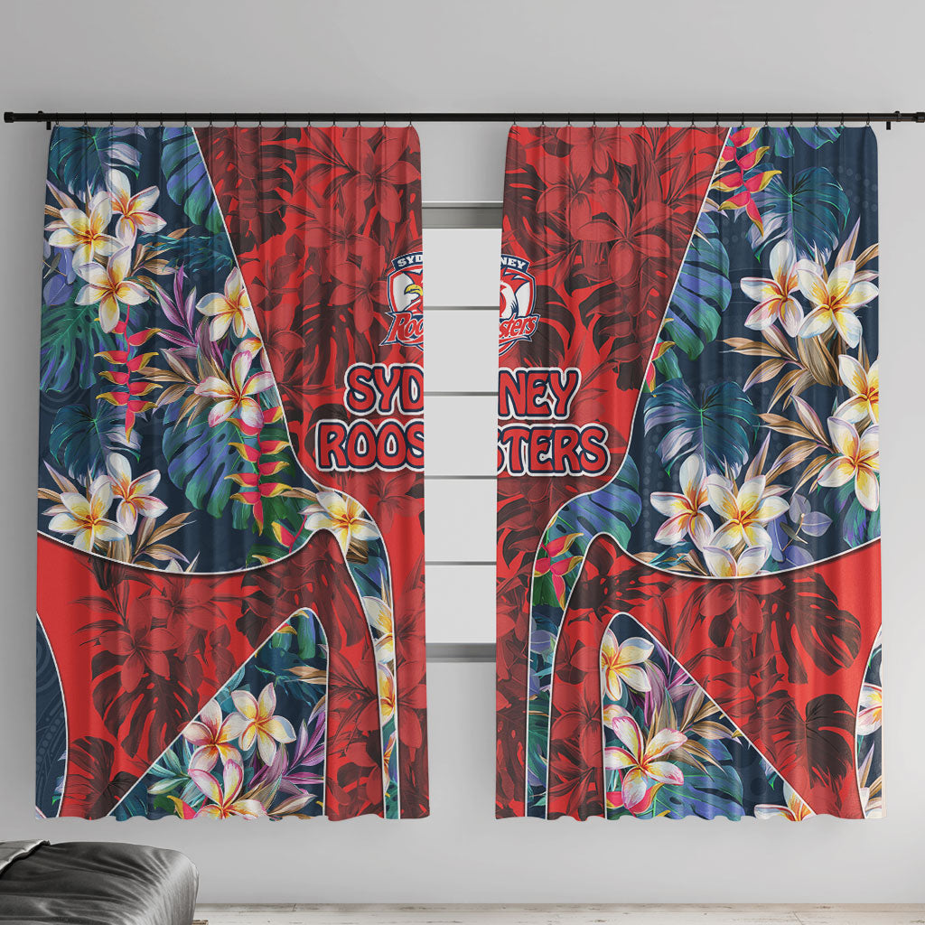 Sydney Roosters Window Curtain Tropical Hibiscus Floral Pattern With Red And Blue Accents