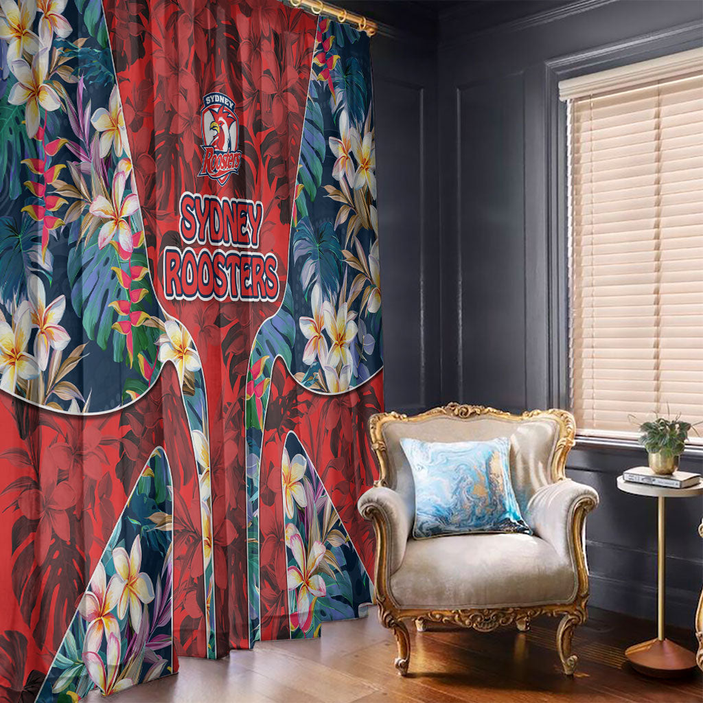 Sydney Roosters Window Curtain Tropical Hibiscus Floral Pattern With Red And Blue Accents