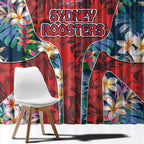 Sydney Roosters Window Curtain Tropical Hibiscus Floral Pattern With Red And Blue Accents