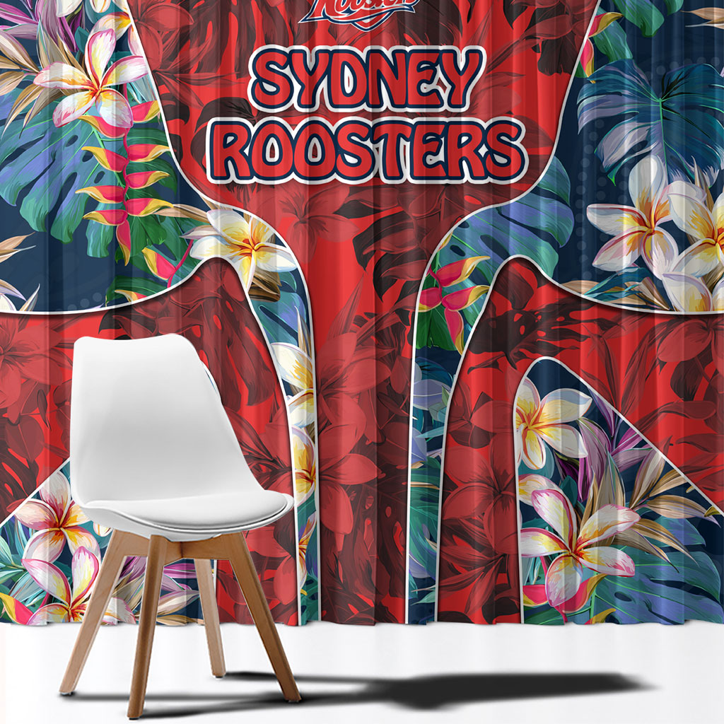 Sydney Roosters Window Curtain Tropical Hibiscus Floral Pattern With Red And Blue Accents