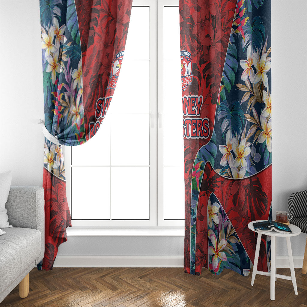 Sydney Roosters Window Curtain Tropical Hibiscus Floral Pattern With Red And Blue Accents