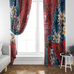 Sydney Roosters Window Curtain Tropical Hibiscus Floral Pattern With Red And Blue Accents