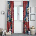 Sydney Roosters Window Curtain Tropical Hibiscus Floral Pattern With Red And Blue Accents