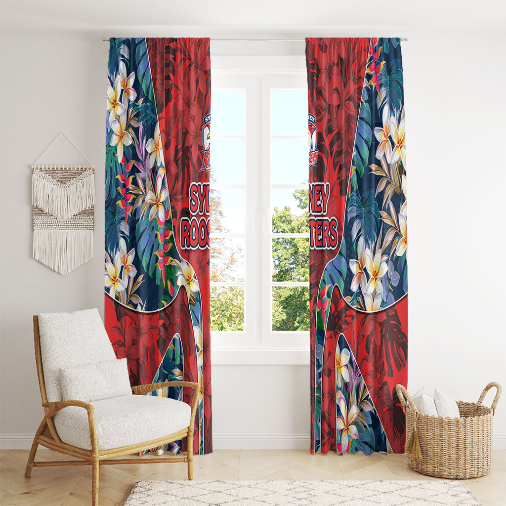 Sydney Roosters Window Curtain Tropical Hibiscus Floral Pattern With Red And Blue Accents