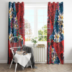 Sydney Roosters Window Curtain Tropical Hibiscus Floral Pattern With Red And Blue Accents