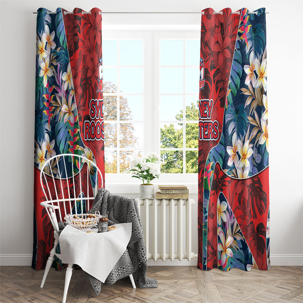 Sydney Roosters Window Curtain Tropical Hibiscus Floral Pattern With Red And Blue Accents