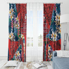 Sydney Roosters Window Curtain Tropical Hibiscus Floral Pattern With Red And Blue Accents