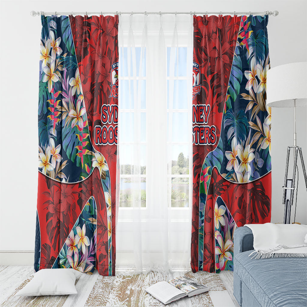 Sydney Roosters Window Curtain Tropical Hibiscus Floral Pattern With Red And Blue Accents