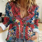 Sydney Roosters Women Casual Shirt Tropical Hibiscus Floral Pattern With Red And Blue Accents
