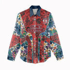 Sydney Roosters Women Casual Shirt Tropical Hibiscus Floral Pattern With Red And Blue Accents