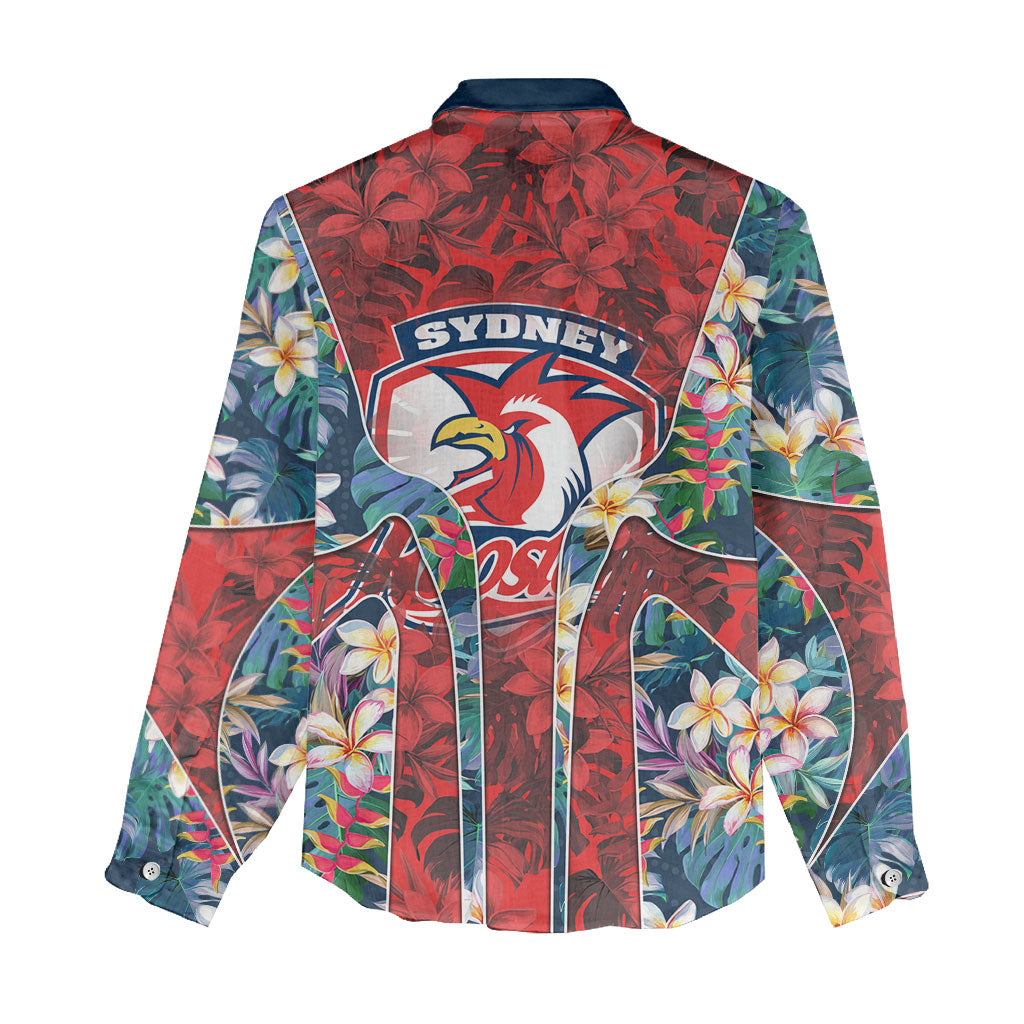 Sydney Roosters Women Casual Shirt Tropical Hibiscus Floral Pattern With Red And Blue Accents