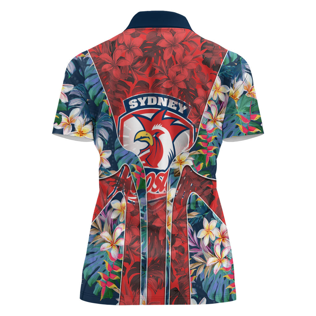 Sydney Roosters Women Polo Shirt Tropical Hibiscus Floral Pattern With Red And Blue Accents