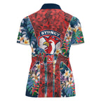 Sydney Roosters Women Polo Shirt Tropical Hibiscus Floral Pattern With Red And Blue Accents