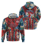 Sydney Roosters Zip Hoodie Tropical Hibiscus Floral Pattern With Red And Blue Accents