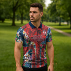 Sydney Roosters Zipper Polo Shirt Tropical Hibiscus Floral Pattern With Red And Blue Accents