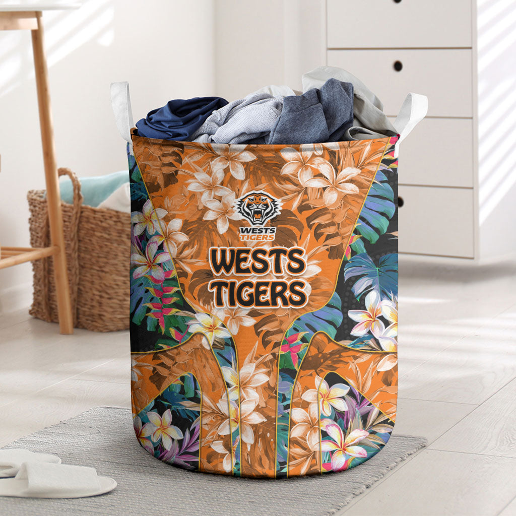 Wests Tigers Laundry Basket Tropical Hibiscus Floral Pattern With Orange And Black Accents