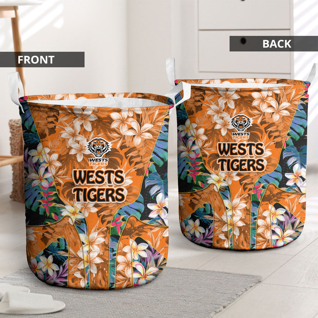 Wests Tigers Laundry Basket Tropical Hibiscus Floral Pattern With Orange And Black Accents
