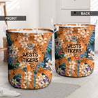 Wests Tigers Laundry Basket Tropical Hibiscus Floral Pattern With Orange And Black Accents